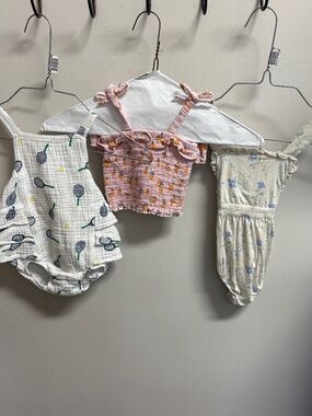 Bundle of 3 Angel Dear Sunsuits Rompers Baby Girl Size 6-12 months